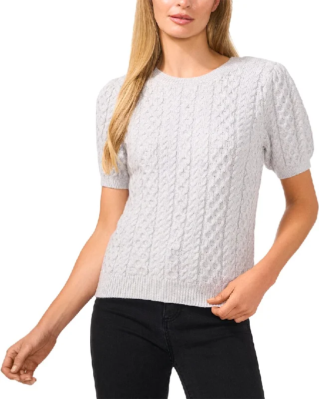 Street Sports Style CeCe Puff Sleeve Mixed Cable Knit Sweater