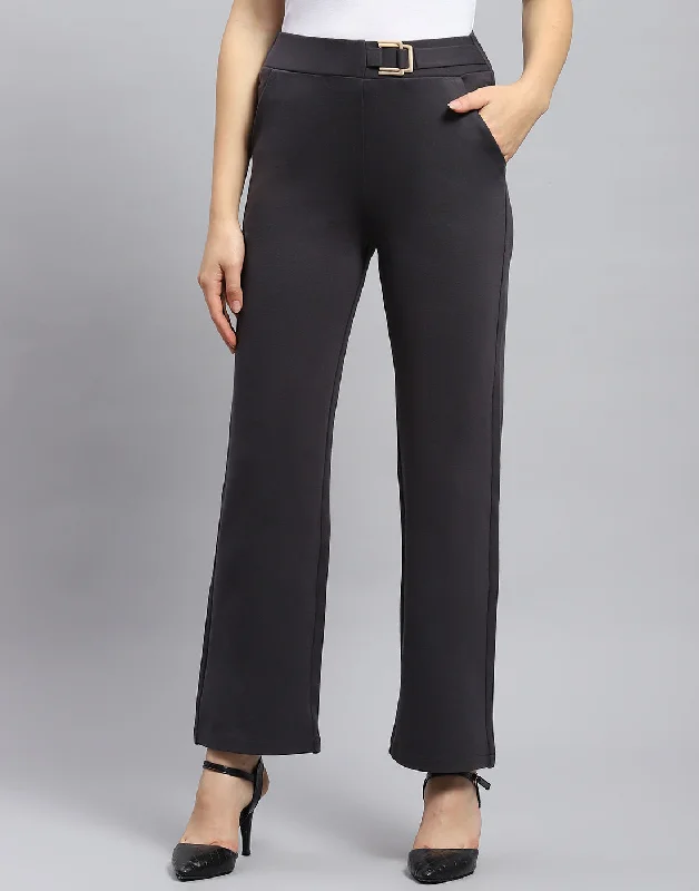 Chic Outfits Women Charcoal Solid Regular Fit Trouser