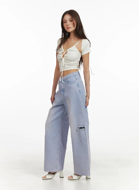 Sports Jumpsuit High Waist Wide Leg Jeans CY424