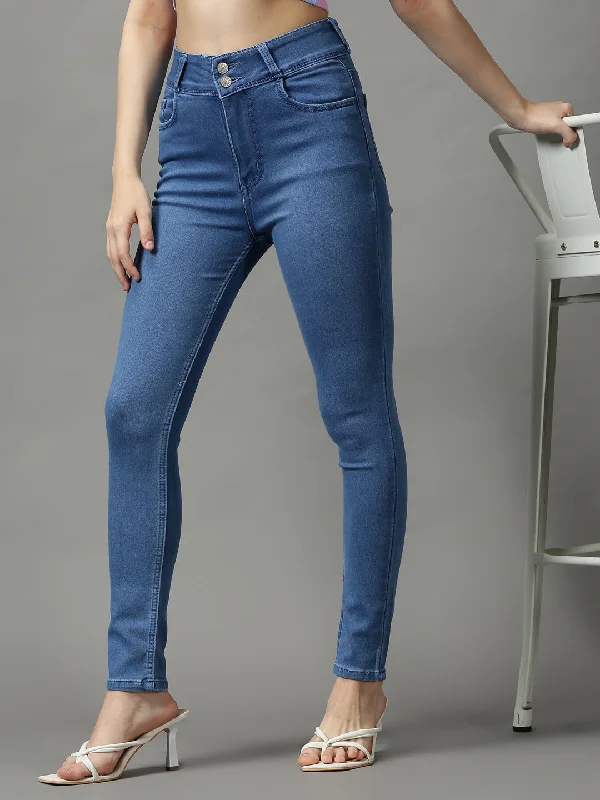 Outdoor Trend Women's Blue Solid Skinny Fit Denim Jeans