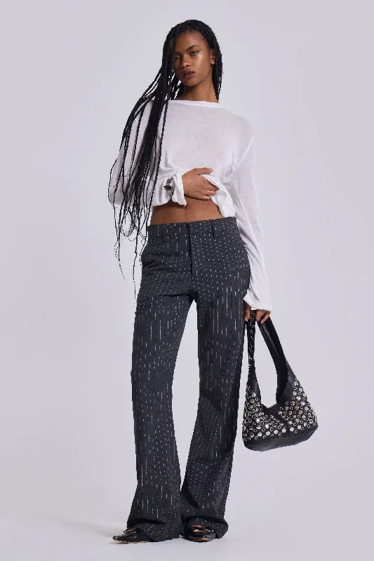 Soft Clothing Grey Pinstripe Stacked Bootcut Suit Pants
