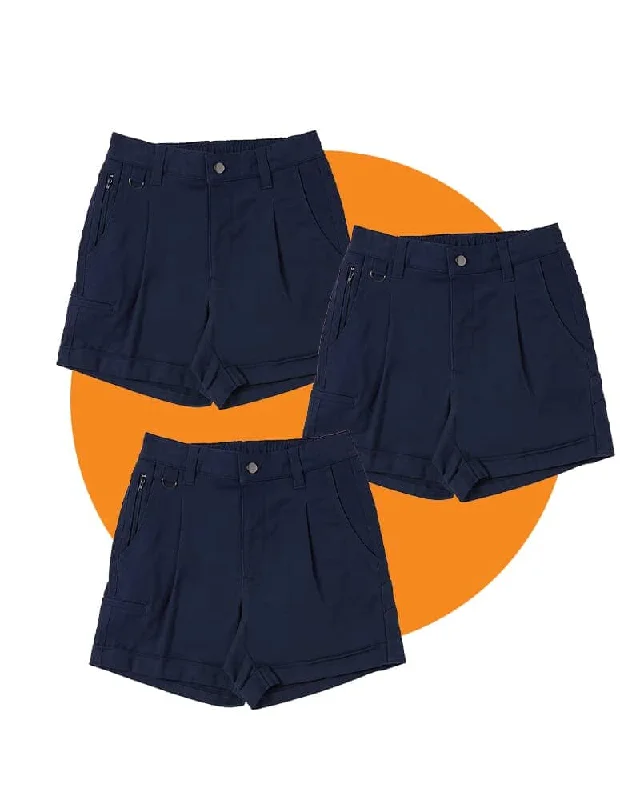 Design Must-have Tradies The Workz Womens Shorts Value Pack - Navy