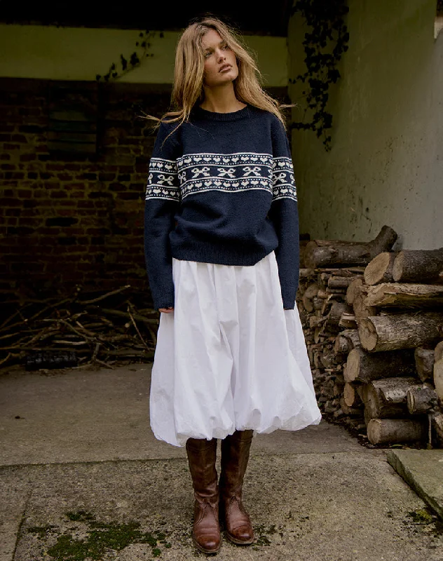 Effortless Comfort Namirta Knitted Jumper in Peacoat with Fairisle Bow