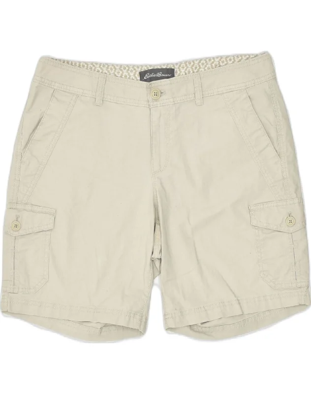 Retro Lace Fabric EDDIE BAUER Womens Cargo Shorts US 10 Large W34 Beige Cotton