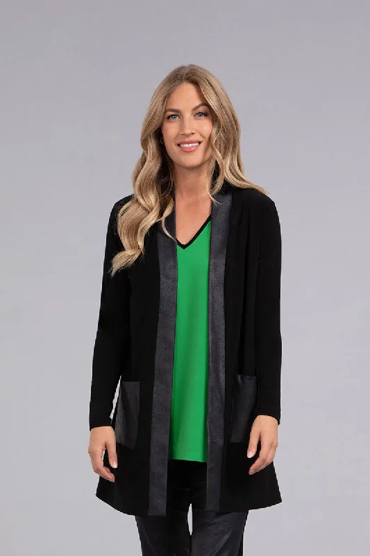 Independent design Mix Essential Cardigan with Faux Leather | Black