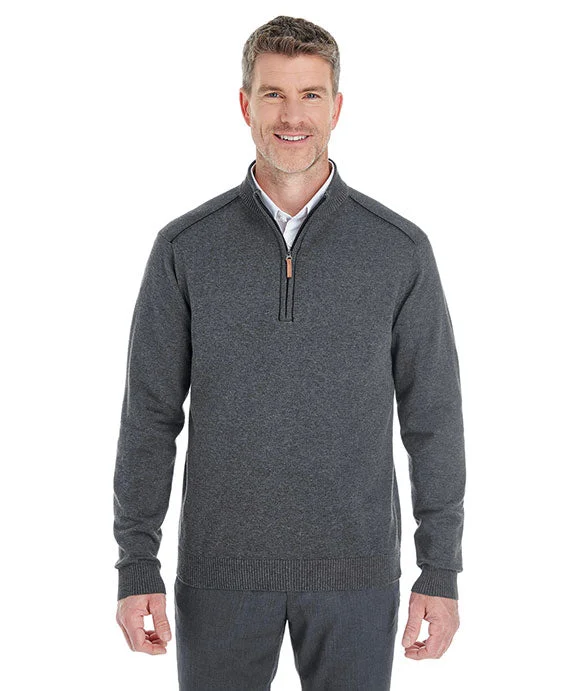 Must-have For Autumn And Winter DG478 - Devon & Jones Mens Manchester Fully-Fashioned Quarter-Zip Sweater | Dark Grey Heather/Black