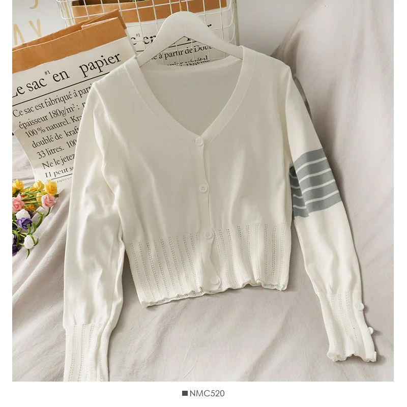 Quality Tailoring Korean Vintage V-neck single breasted long sleeved sweater for women  1782