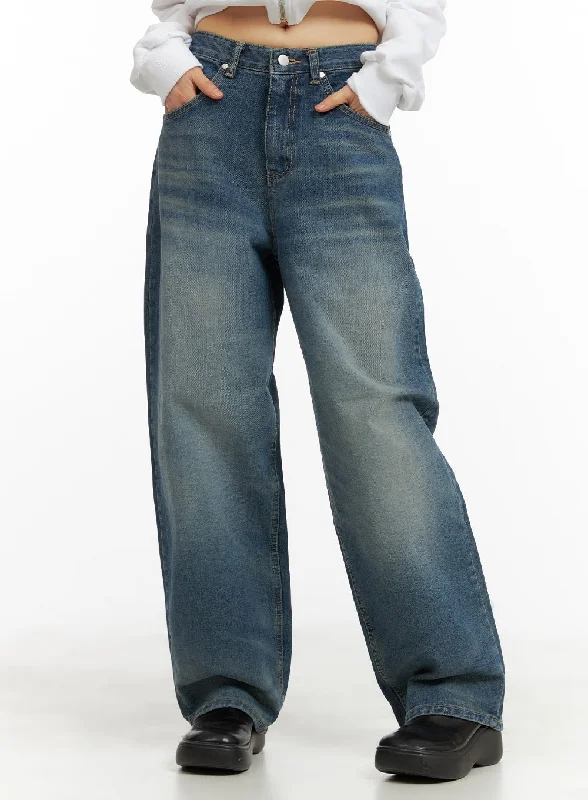 Ethnic Style Washed Wide Leg Jeans CA419