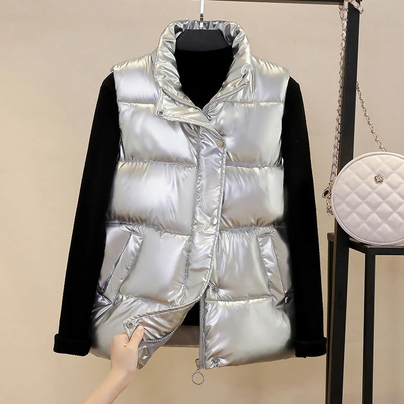 Sports Jacket Women's Stand Collar Versatile Shiny Down Cotton Vest