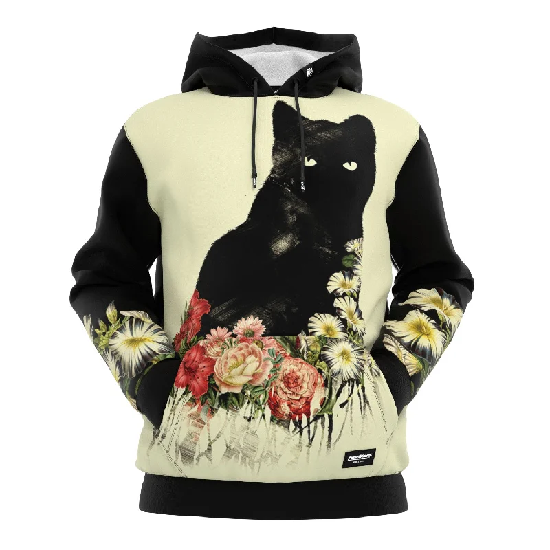 Fashionable Inner Wear Black Cat Vintage Flowers Hoodie