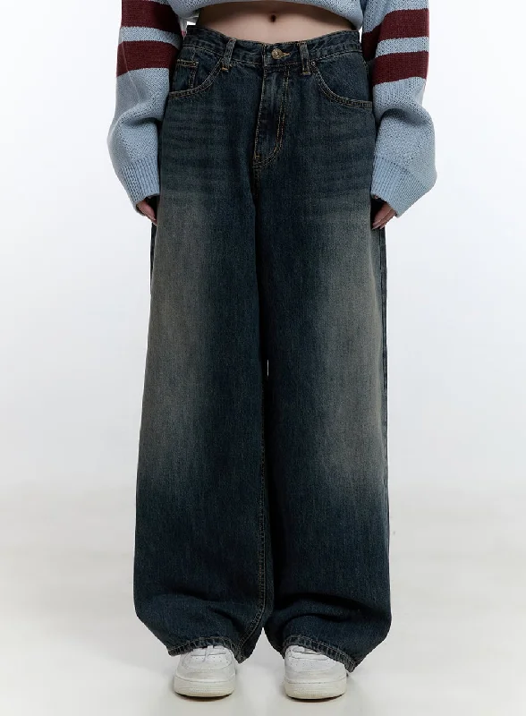 Printing decoration Victoria Vintage Wash Wide-Leg Jeans CJ521