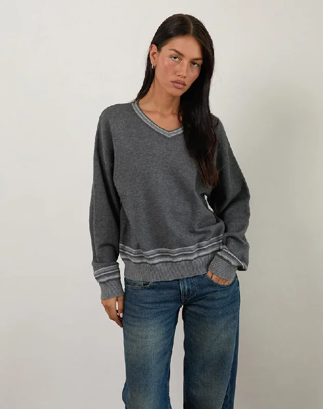 Goddess Outfit Yarnia Slouchy V Neck Jumper in Charcoal