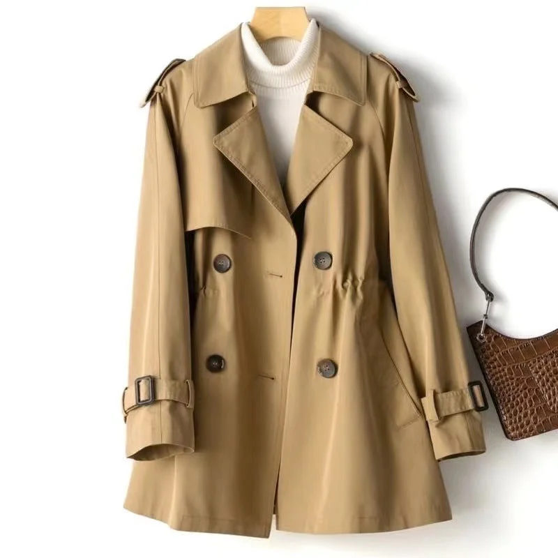 Fashion Wear Women's Mid Length Waist Wrap Coat Versatile Windbreaker
