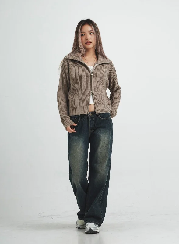 High Street Style Low Rise Washing Wide Jeans CS14