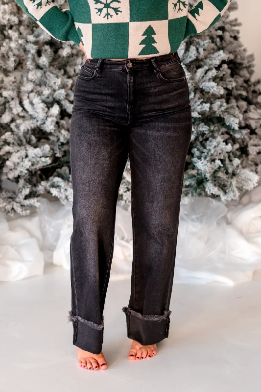 Playful Style Logan High Rise Cuffed Dad Jean | Charcoal