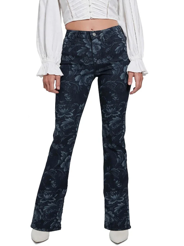 Relaxed And Casual Adeline Womens High Rise Floral Print Flared Jeans