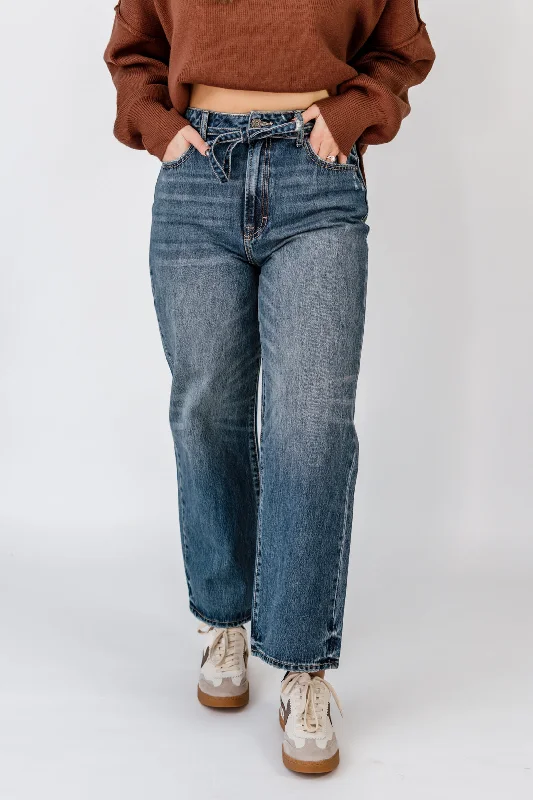 Fresh And Simple Ella Draw String Cropped Wide Straight Jean | Dark Wash