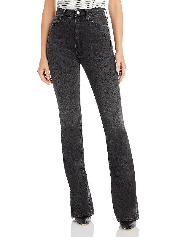 Simple Solid Color Wedge Womens High Rise Slit Heel Bootcut Jeans