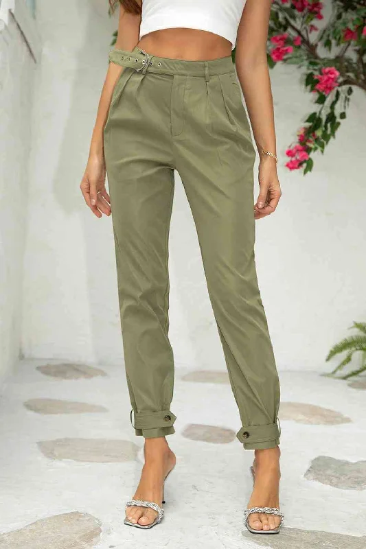 Refreshing Design Belt Detail Jogger Pants