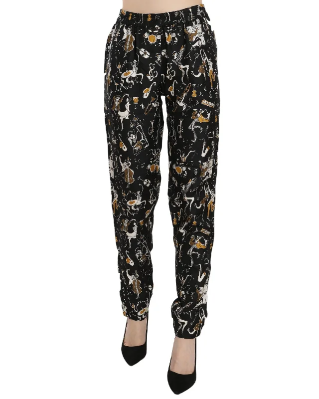 Beautiful Romance Dolce & Gabbana  Jazz Band Printed Silk Pants - Black