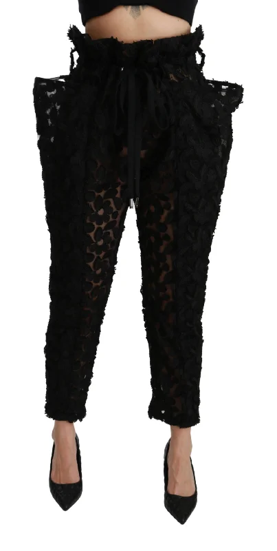 Sports Yoga Style Dolce & Gabbana  Black Floral Lace Pants