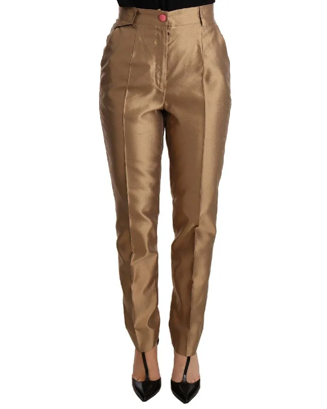 Retro Literary Style Dolce & Gabbana Shantung Silk Tapered Trouser with Metallic Sheen