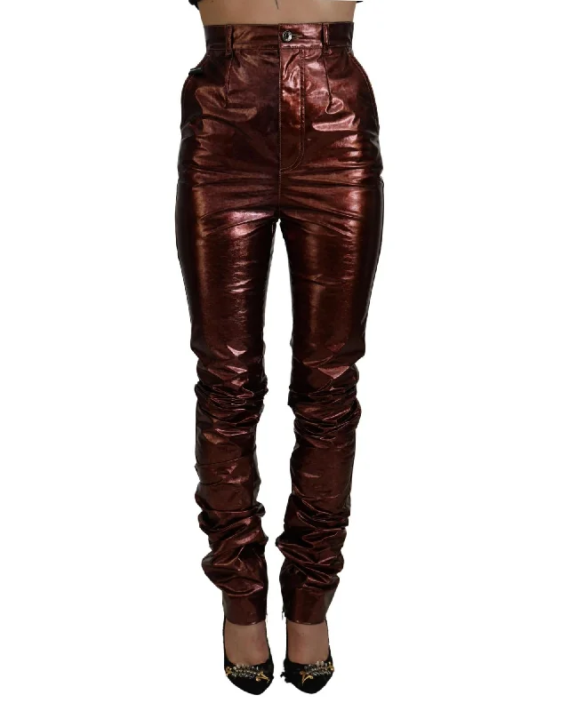 Energy Plan Dolce & Gabbana  Women's High Waist Skinny Fit Leather Jeans - Burgundy