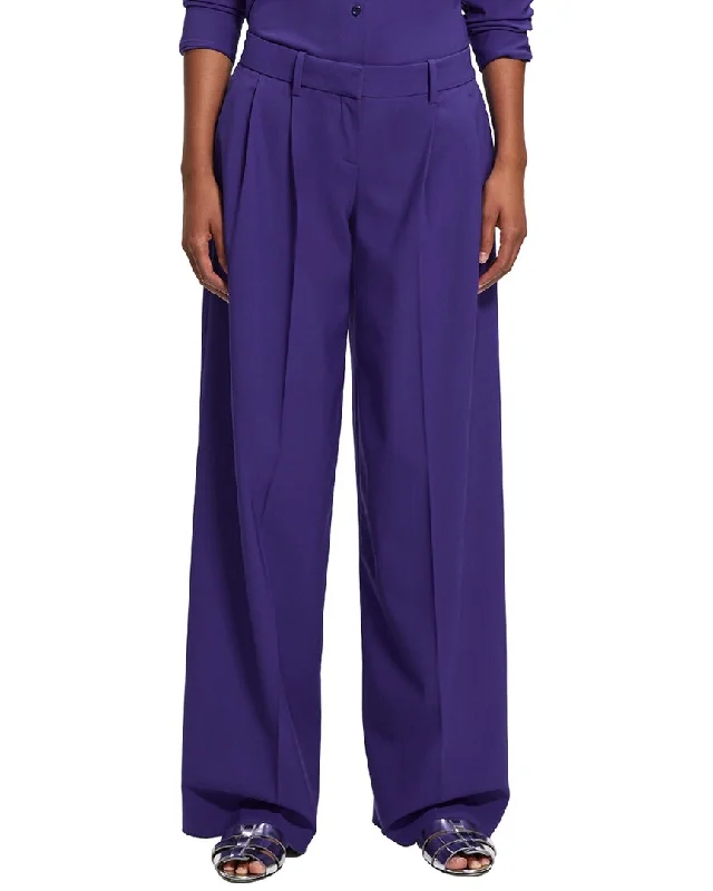 Retro Style Theory   Low Rise Pleated Wool-Blend Pant