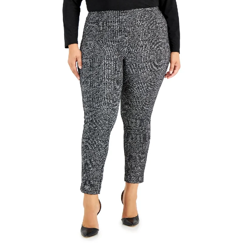 Carefree Style Plus Womens Glen Plaid Slim Leg Ankle Pants