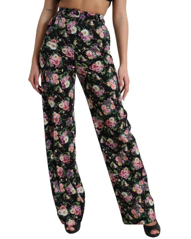 British Fashion Dolce & Gabbana  Floral Print Wide Leg Trousers