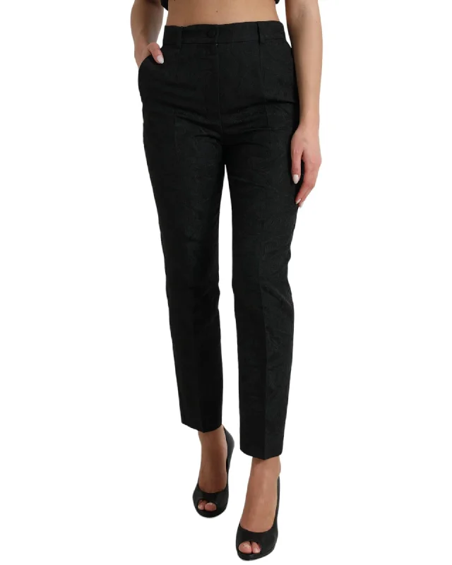 College Style Dolce & Gabbana  Floral Embroidered Pants - Black