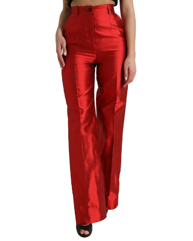 Girl Style Dolce & Gabbana  Silk Wide Leg Pants - Red