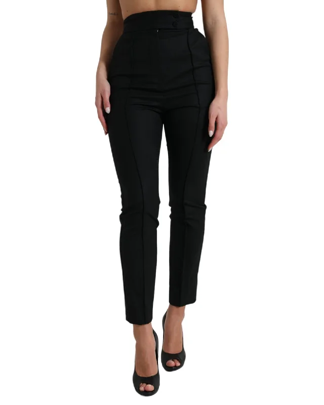 Ethnic Style Dolce & Gabbana  High Waist Slim Fit Trousers in Black