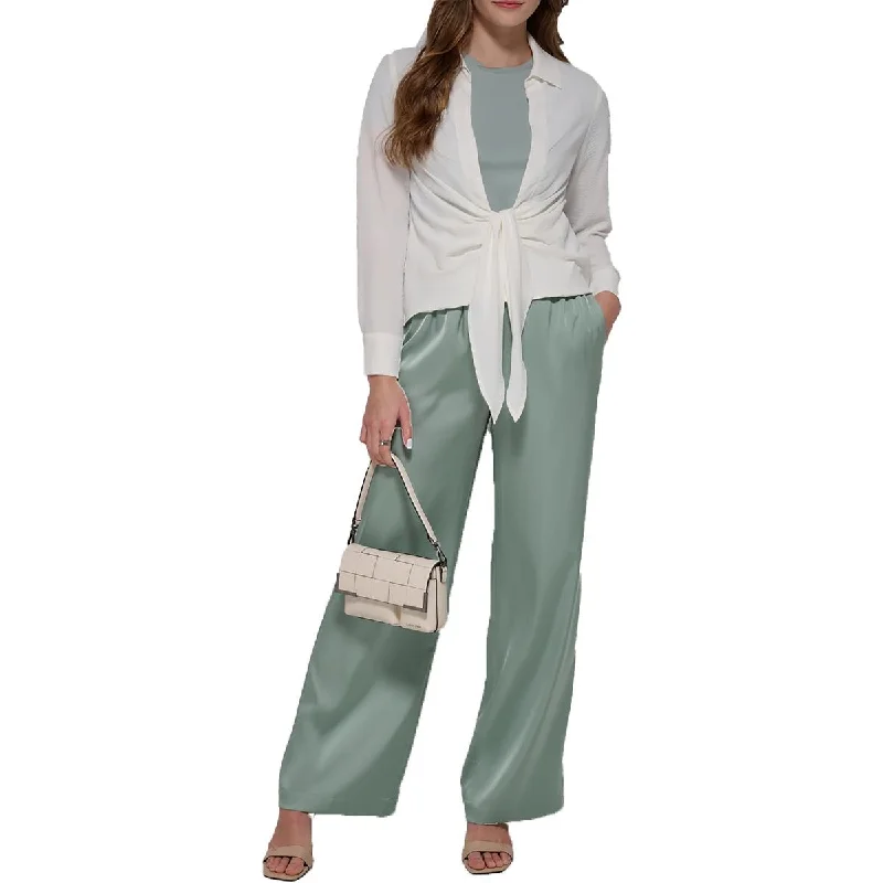 Luxury And Elegant Womens Satin High Rise Wide Leg Pants