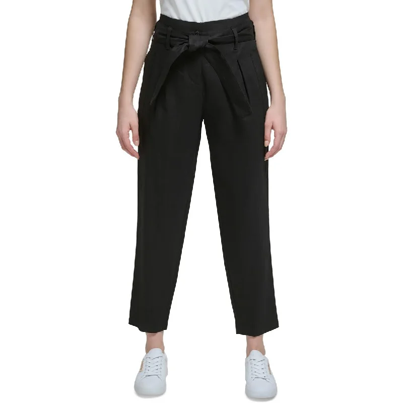 Design Trend Womens Linen High Waist Cropped Pants