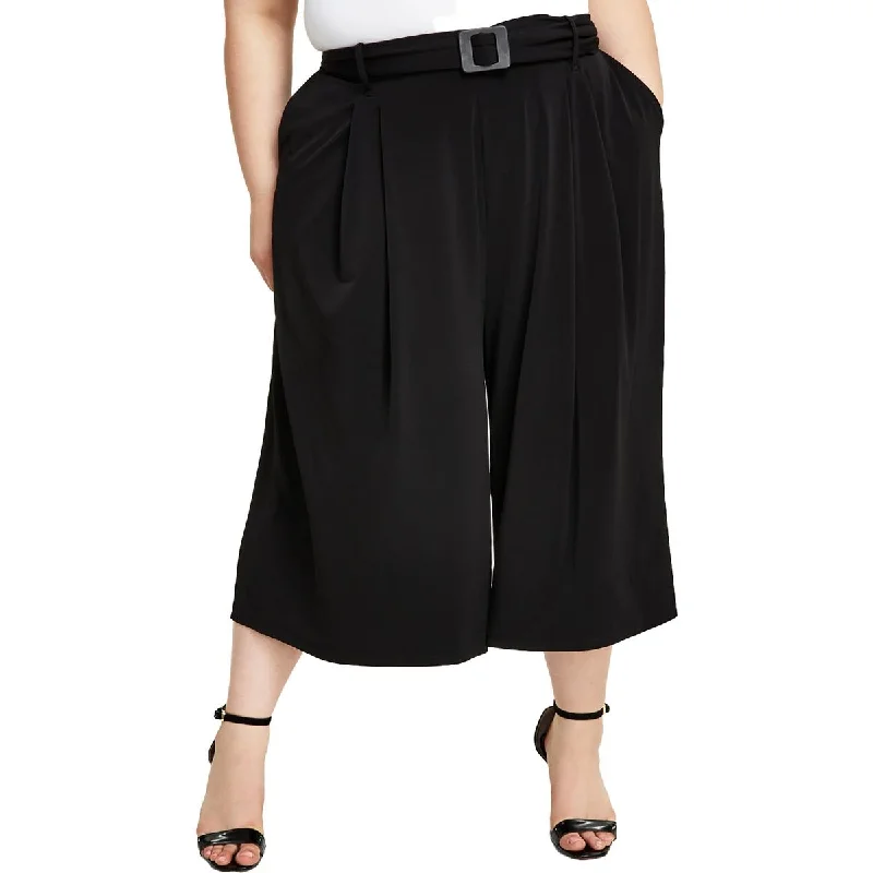 Cozy Dress Plus Womens Pleated Cropped Wide Leg Pants