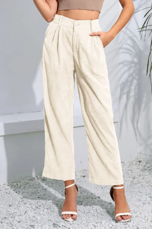 High-end Wear Buttoned  Straight Hem Long Pants