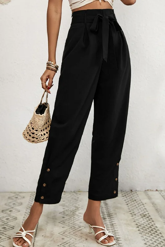 Breezy Style Buttoned Tie-Waist Cropped Pants