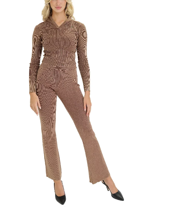Design And Tailoring Crop Ribbed Hoodie & Pants Set- 2 Pc Set