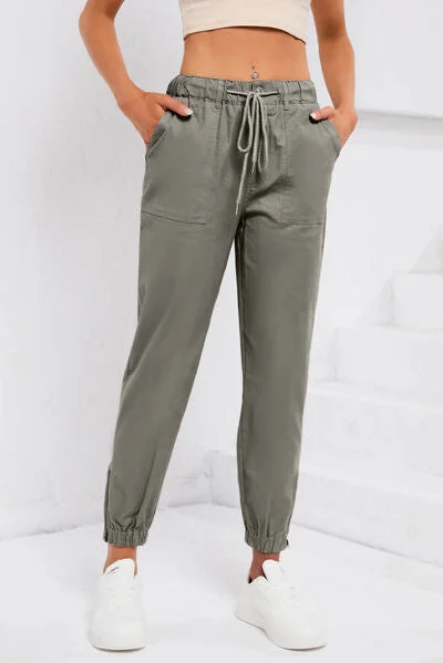 Fresh And Capable Drawstring Side Zip Joggers