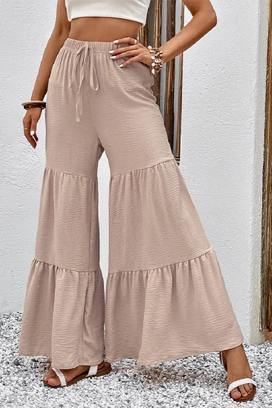 Free Design Drawstring Waist Tiered Flare Culottes