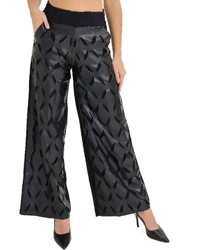 Leisure Travel Faux Leather Cut-Out Pants