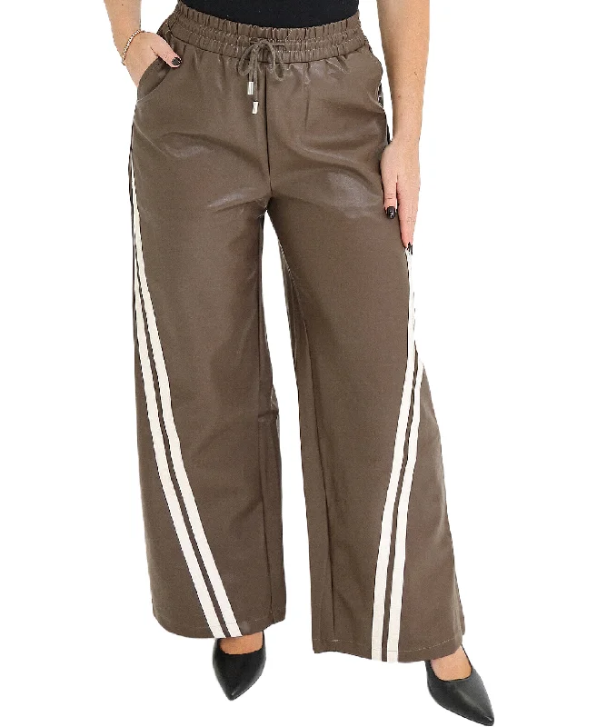Design sense Faux Leather Pants w/ Stripes