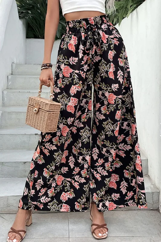 Casual Elegance Floral Pull-On Wide Leg Pants