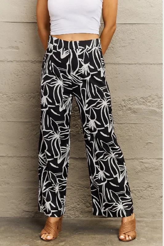 Exquisite Design Flower Print Wide Leg Long Pants