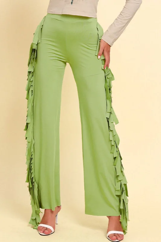 Effortless Style Fringe Trim Wide Leg Pants