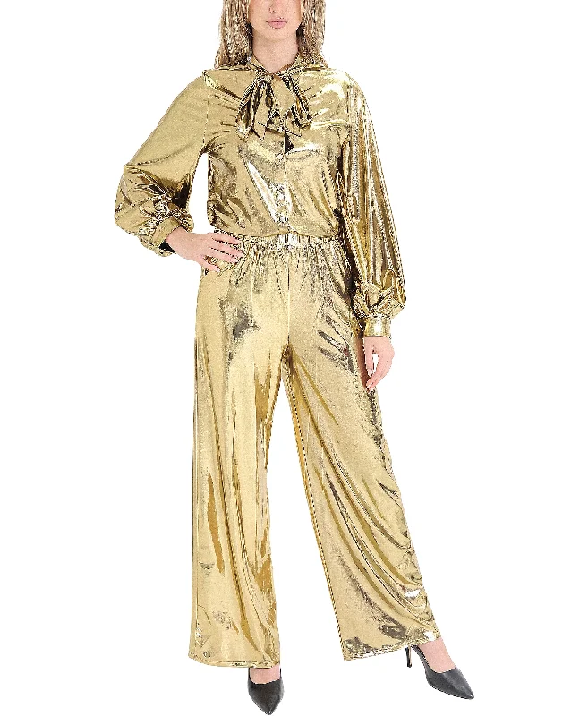 British casual Gold Metallic Blouse & Pants Set- 2 Pc Set