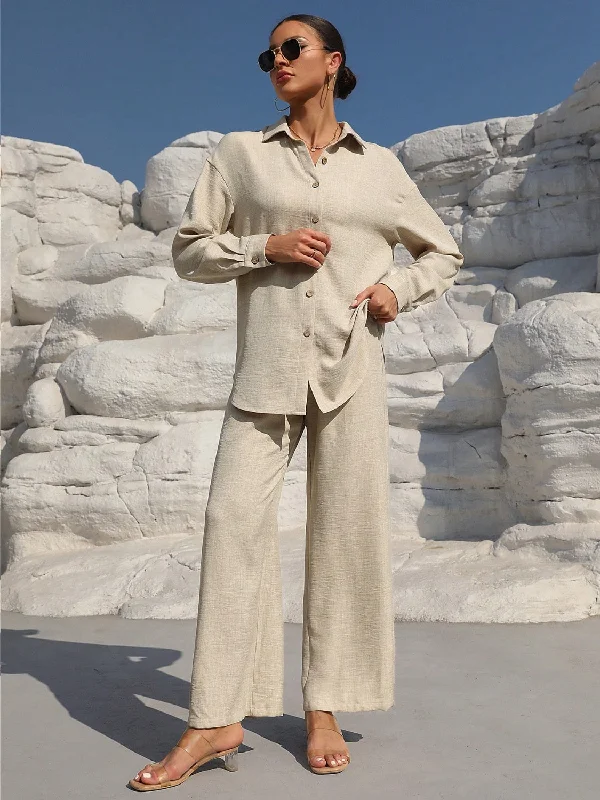 Minimalism Button Up Long Sleeve Top and Pants Set