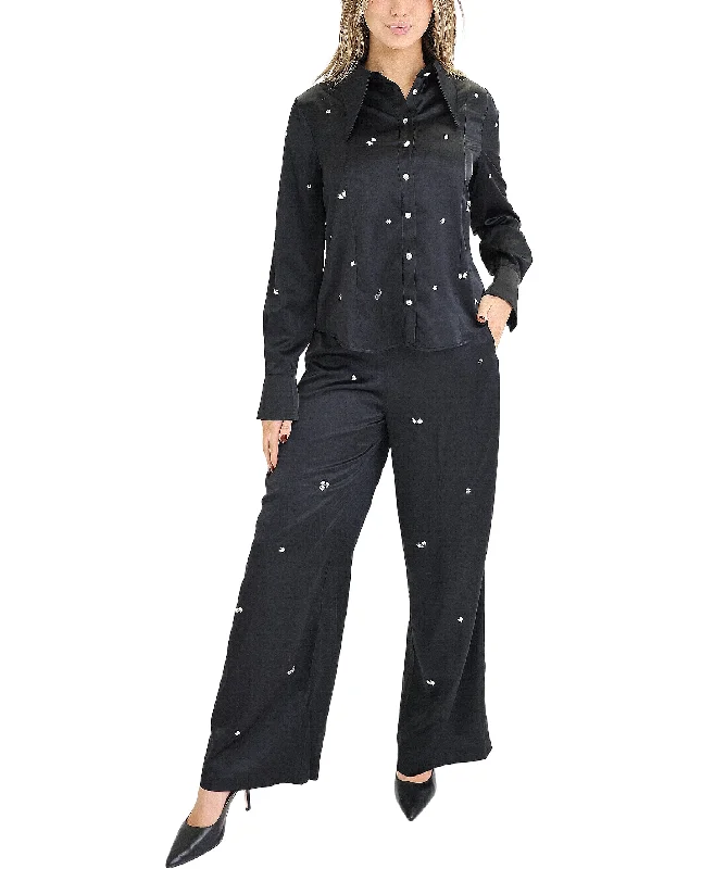 Amazing design Jeweled Satin Blouse & Pant Set- 2 Pc Set