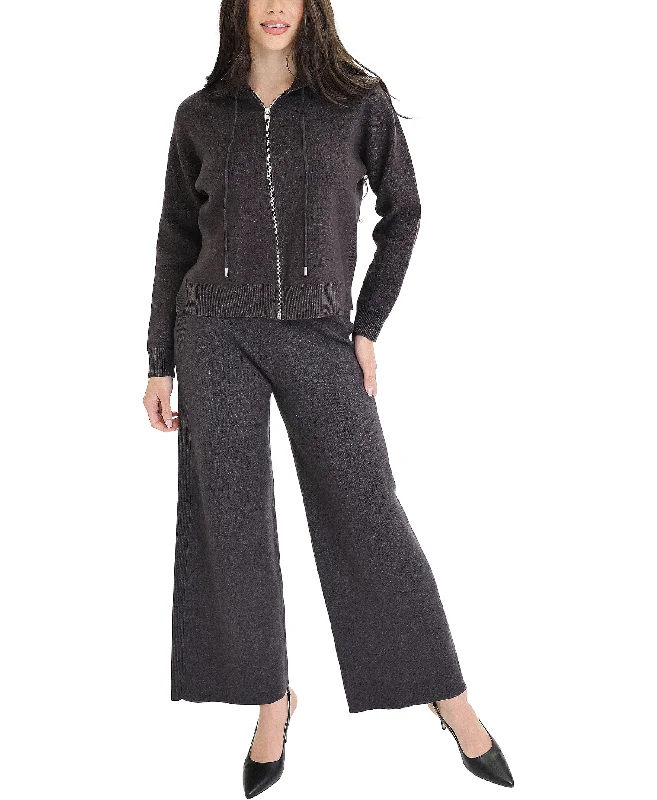 Hooded design Knit Zip Front Hoodie & Knit Pants Sets- 2 Pc Set